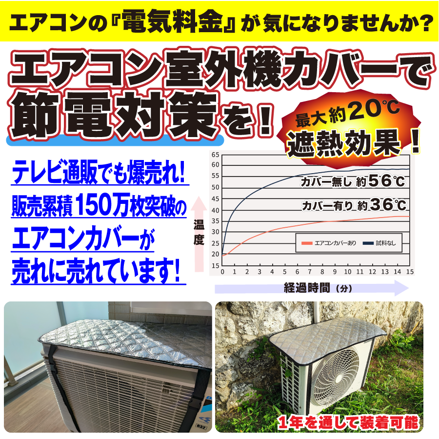 遮熱で節電「エアコン室外機用カバー」■3枚セット
